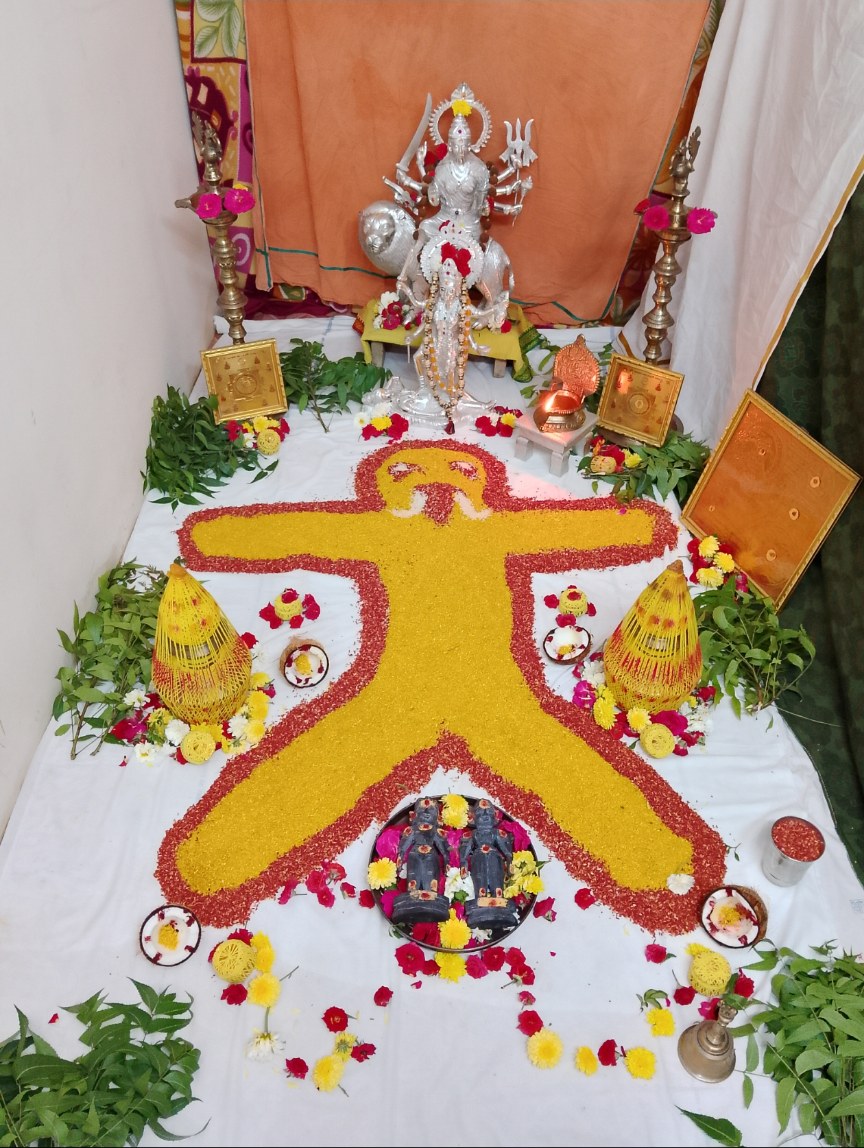 Traditional flower arrangement prepared for a spiritual ceremony