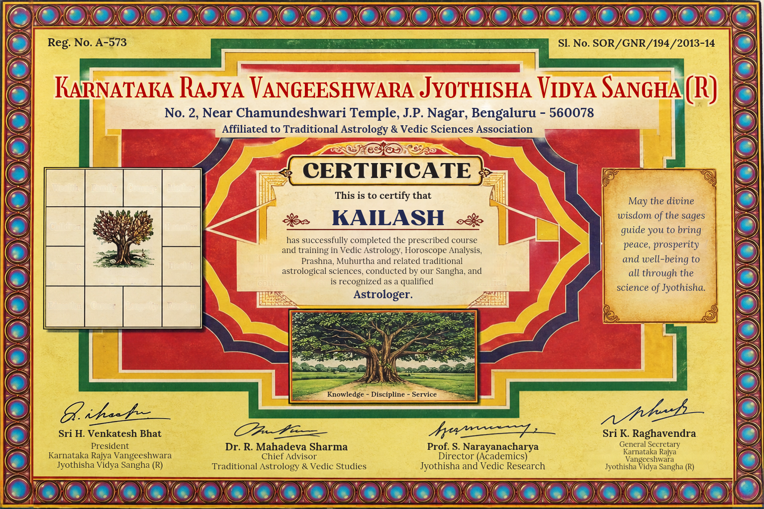 Astrology Training Certificate awarded to Kailash